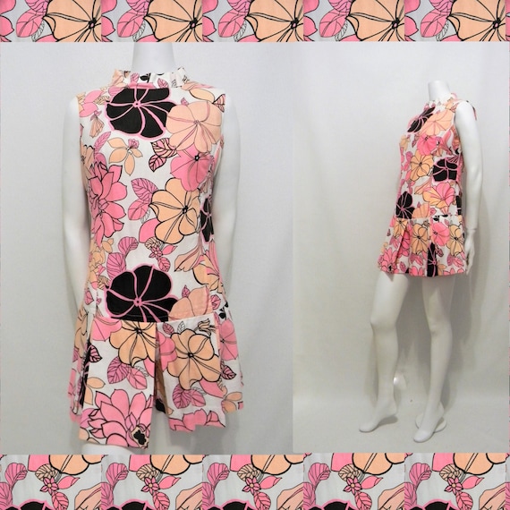Vintage Mod 60's psychedelic mini dress split skir