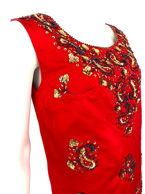 Vintage 60s XS/S dress shift maxi red silk paisle… - image 8