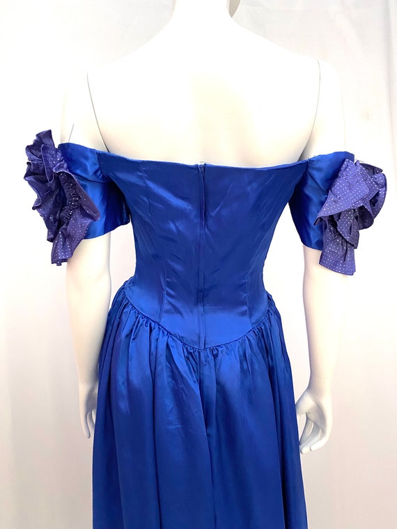 Vintage 80s S prom bridesmaid dress royal blue sa… - image 9