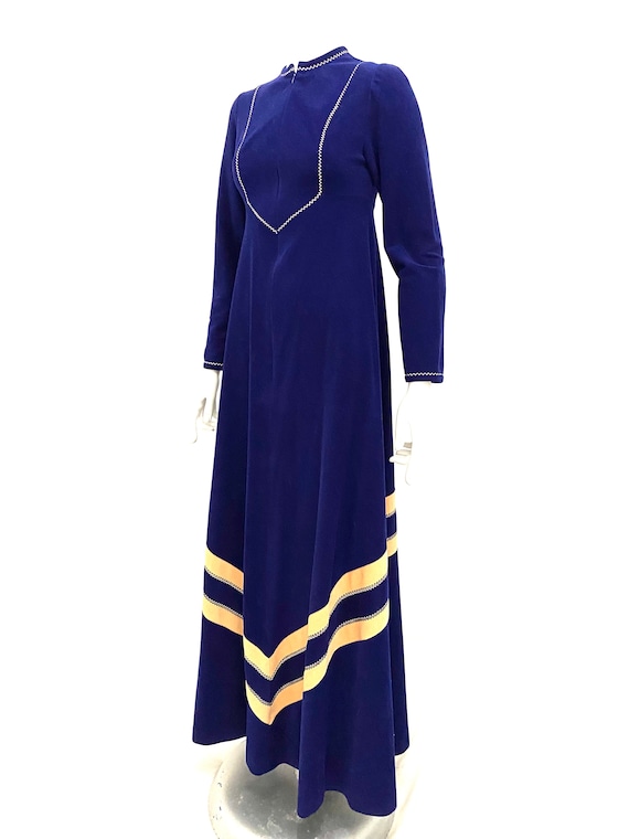 Vintage 70s XXXS robe Vasarrette velour navy blue… - image 6