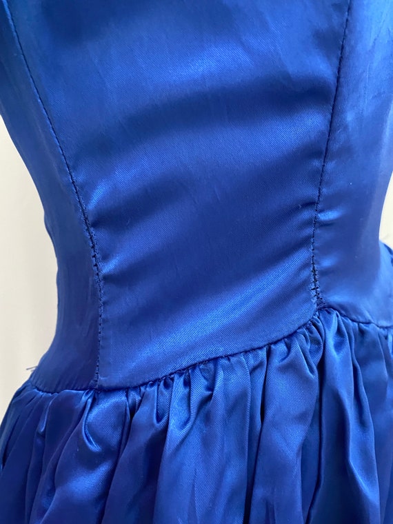 Vintage 80s S prom bridesmaid dress royal blue sa… - image 10