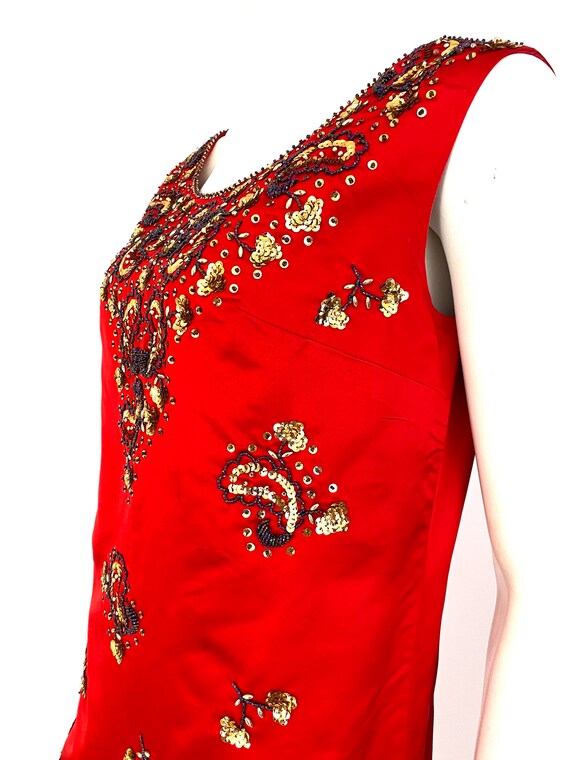 Vintage 60s XS/S dress shift maxi red silk paisle… - image 3