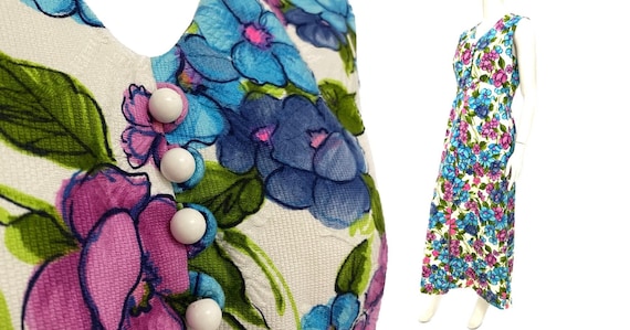 Vintage 60s M/L maxi dress Parkshire bright flora… - image 1