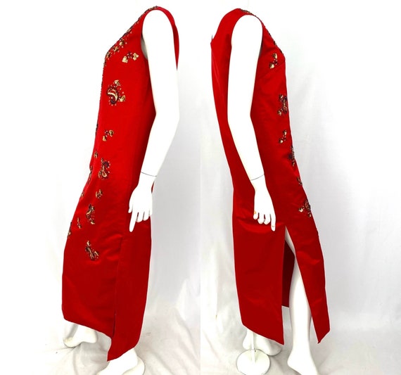 Vintage 60s XS/S dress shift maxi red silk paisle… - image 6