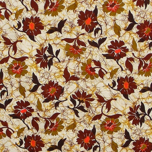 Vintage Hawaiian fabric THC Hawaiian Textiles #13571 brown orange burnt orange gold cream floral 3 yds 44" wide allover print cotton
