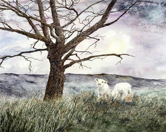 Stretched Canvas Print of Sheep Painting - Together