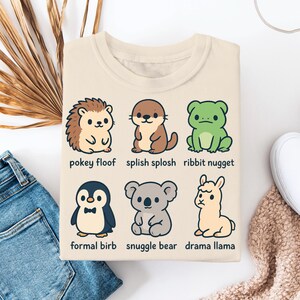 Cute Animal Meme Shirt Pokey Floof, Ribbit Nugget, Drama Llama & More | Funny Kawaii Critters Tee for Animal Lovers Gift Ideas