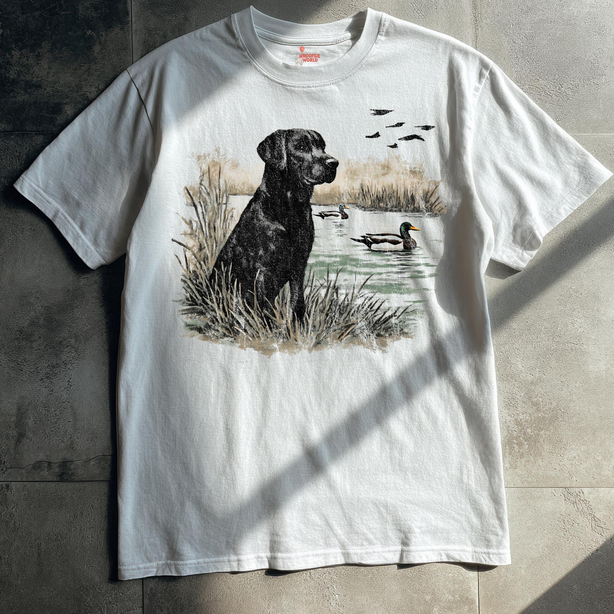 Vintage Labrador Retriever Tee, Retro Black Lab T-shirt With Ducks 