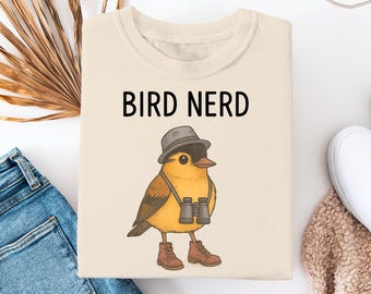 Bird nerd t-shirt, funny birdwatcher shirt, cute birding tee, binocular bird shirt, hand drawn bird lover gift, birder humor t-shirt