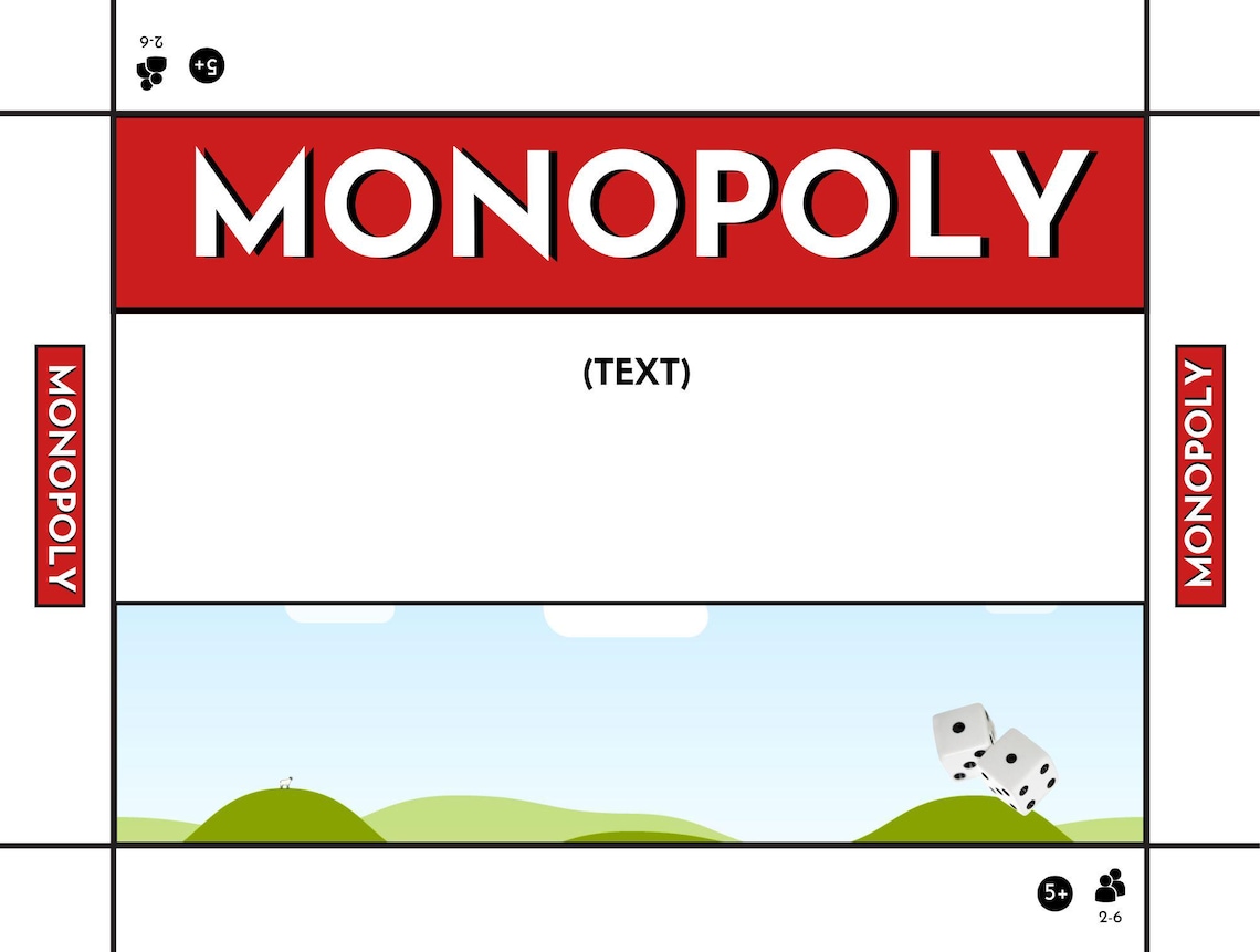 Editable Monopoly Template With Board box  Property Cards   Money