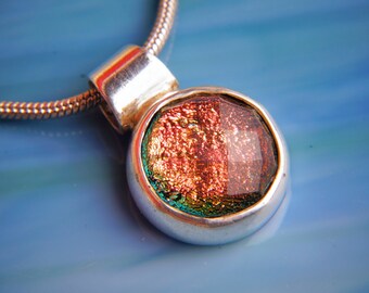 CoLoR ChAnGiNg Handmade Dichroic Fused Glass Sterling Silver .925 Pendant Necklace