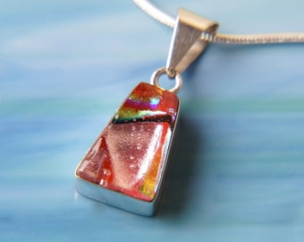 Handmade Dichroic Fused Glass and Sterling Silver .925 Pendant Necklace