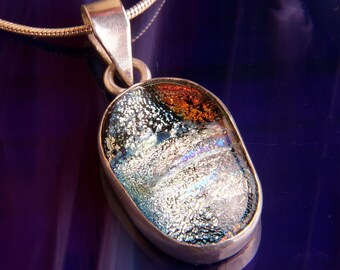 Solid Sterling .925 Silver Handmade Dichroic Fused Glass Pendant Necklace