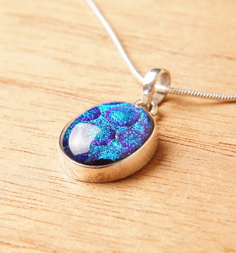 Dichroic Fused Glass and Sterling Silver .925 Pendant Necklace image 2