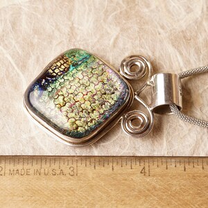 Solid Sterling .925 Silver Handmade Dichroic Fused Glass Pendant Necklace image 2