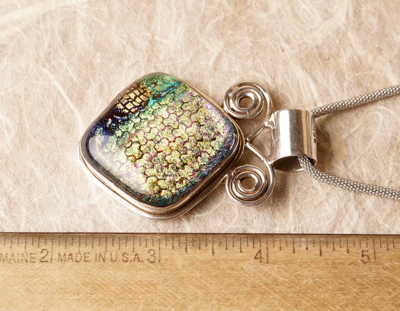 Solid Sterling .925 Silver Handmade Dichroic Fused Glass Pendant Necklace image 2