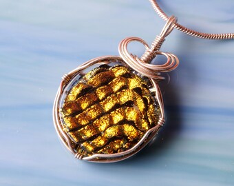 Handmade Dichroic Glass Pendant Necklace Silver Wrap