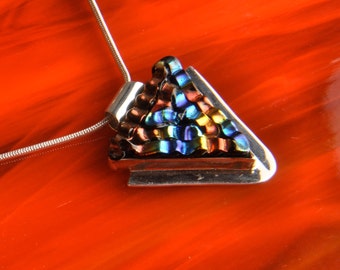 Heart Handmade Dichroic Fused Glass Sterling Silver .925 Pendant Necklace