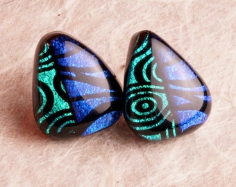 Handmade Dichroic Fused Glass Earrings Silver Studs