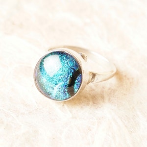 Handmade Dichroic Fused Glass Sterling Silver .925 Adjustable Ring image 2