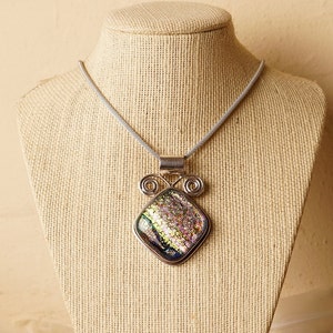 Solid Sterling .925 Silver Handmade Dichroic Fused Glass Pendant Necklace image 3