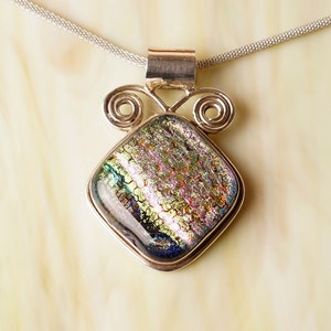 Solid Sterling .925 Silver Handmade Dichroic Fused Glass Pendant Necklace image 4