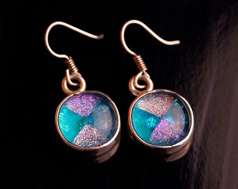 SALE Handmade Dichroic Glass Earrings Sterling Silver .925