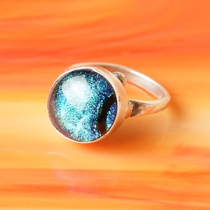 Handmade Dichroic Fused Glass Sterling Silver .925 Adjustable Ring image 1