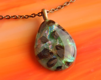 Handmade Dichroic Fused Glass Pendant Necklace ...with bronze chain...