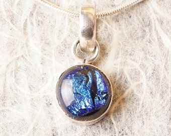 Dichroic Fused Glass and Sterling Silver .925 Pendant Necklace
