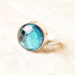 Handmade Dichroic Fused Glass Sterling Silver .925 Adjustable Ring image 4