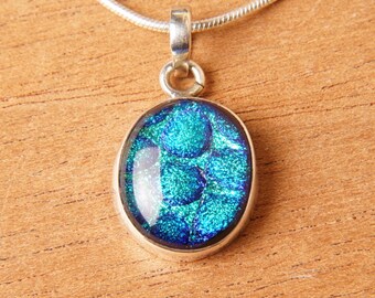 Dichroic Fused Glass and Sterling Silver .925 Pendant Necklace