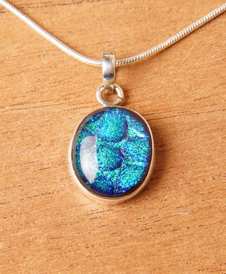 Dichroic Fused Glass and Sterling Silver .925 Pendant Necklace image 1