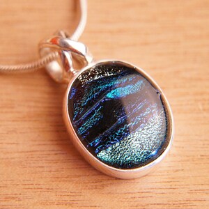 Handmade Dichroic Sterling Silver .925 Fused Glass Pendant Necklace Earrrings ...matching set... image 3