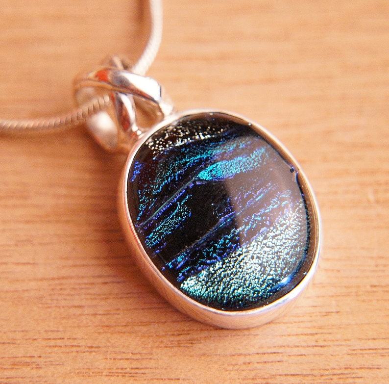 Handmade Dichroic Sterling Silver .925 Fused Glass Pendant Necklace Earrrings ...matching set... image 3
