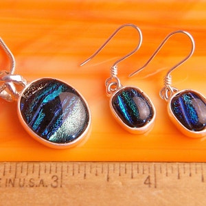 Handmade Dichroic Sterling Silver .925 Fused Glass Pendant Necklace Earrrings ...matching set... image 4
