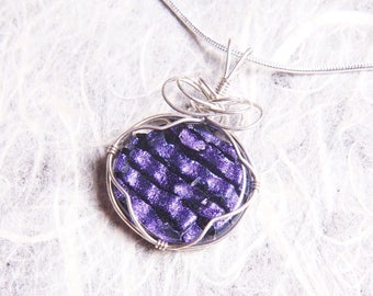 Handmade Dichroic Silver Wire Wrap Fused Glass Pendant Necklace