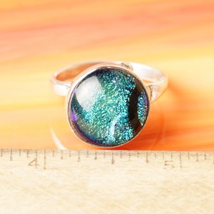 Handmade Dichroic Fused Glass Sterling Silver .925 Adjustable Ring image 3
