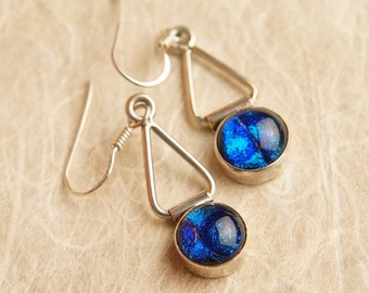 Handmade Dichroic Fused Glass Earrings Sterling Silver .925