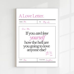Liebesbrief Zitat Druck, Poster, Selbstliebe Wandkunst, Affirmation, Positivität, motivierende Dekoration * nur digitaler Download *