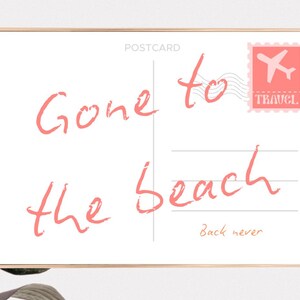 Postal "Coral Gone To The Beach" con impresión moderna, arte de pared de verano, póster preppy, arte estético, paisaje imprimible *Solo descarga digital*