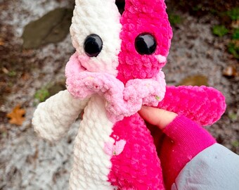 Pink and White Heart Creature - Handmade Amigurumi Monster