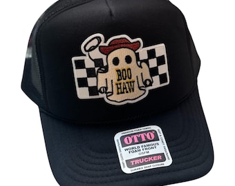 Boo haw Halloween ghost western patch trucker hat