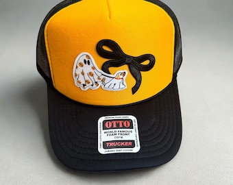 Ghost and ghost dog Halloween patch trucker hat