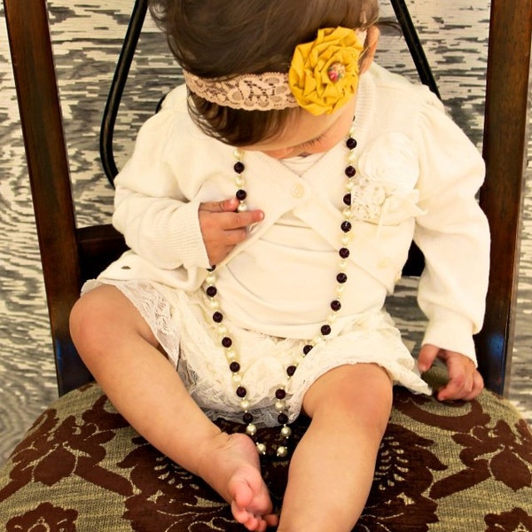 BABY RUTH - mustard yellow and beige lace rose headband