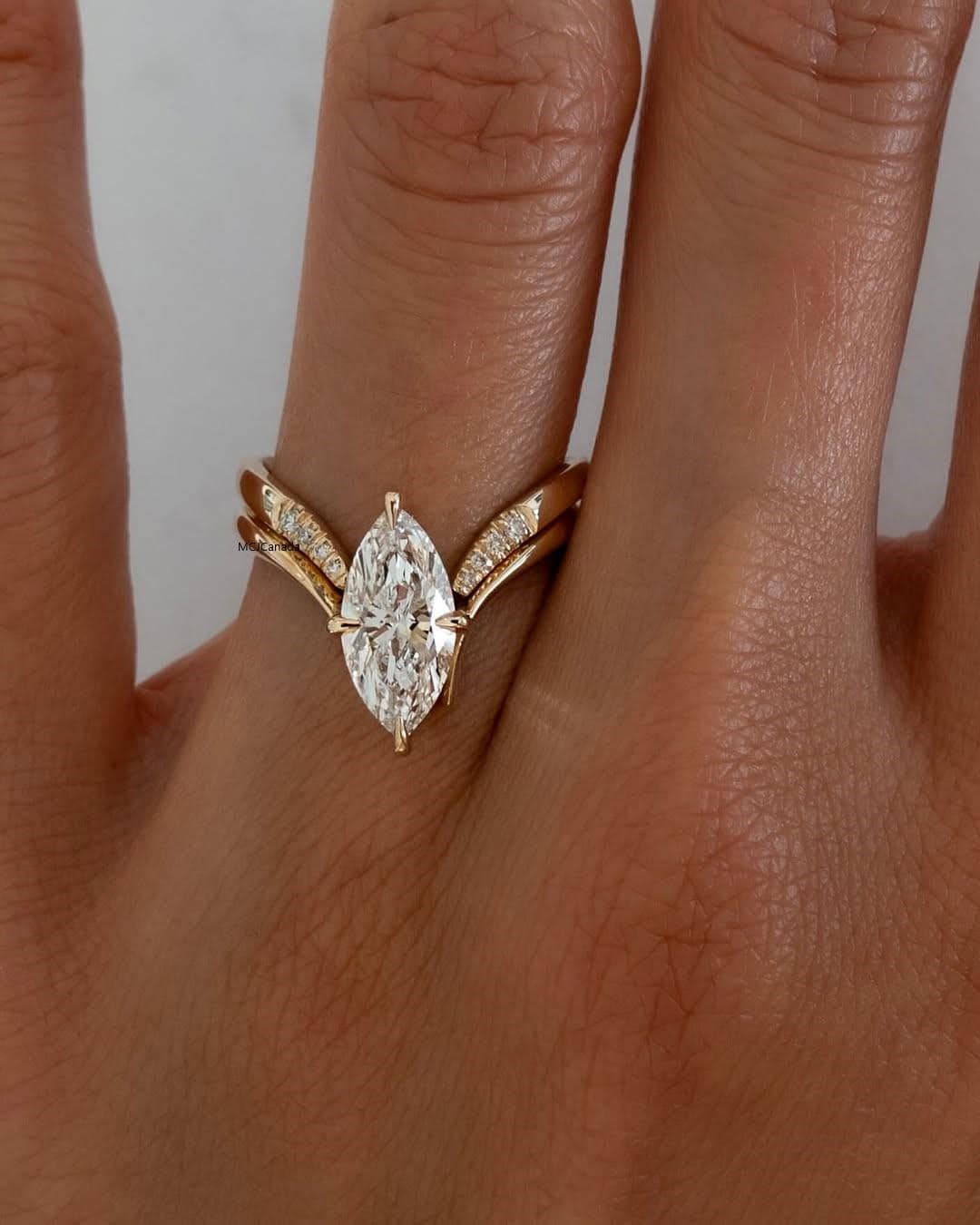 Unique Set of 2 Stackable Marquise Cut Diamond Moissanite Engagement Wedding Ring 10k 14K Bridal Matching Band Promise Stacking Ring Gift
