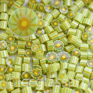 Handmade COE 104 Murrini Chips for Lampwork Glass Bead Artists - SPROUT - murrine - lime green bright orange yellow - 20 chips, 4-6mm