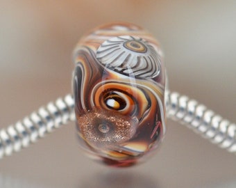 NAUTILUS Big Hole Glass Bead - Glass Art Handmade Lampwork - Neptune's Net Series - sea underwater topaz sand lattcino murrini copper mesh