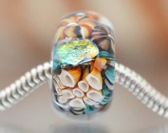 Lampwork Bead - Big Hole Glass Bead - CAMBRIA BEACH - Handmade Glass Art - sea aquarium underwater - turquoise topaz dichroic latticino