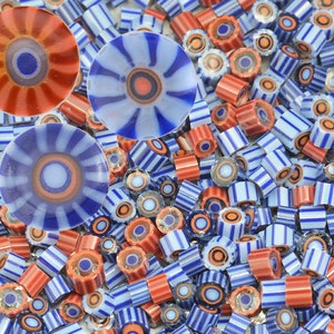 Handmade Murrini COE 104 - MOUNTAIN SUNRISE Assortment - periwinkle cobalt blue coral - for lampwork glass bead artists - 15 chips, 3.5-5mm